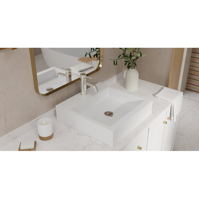 Badeloft 18.8" x 18.8" Square Stone Resin Vessel Bathroom Sink WB-05-S-G in Glossy White, Gloss White
