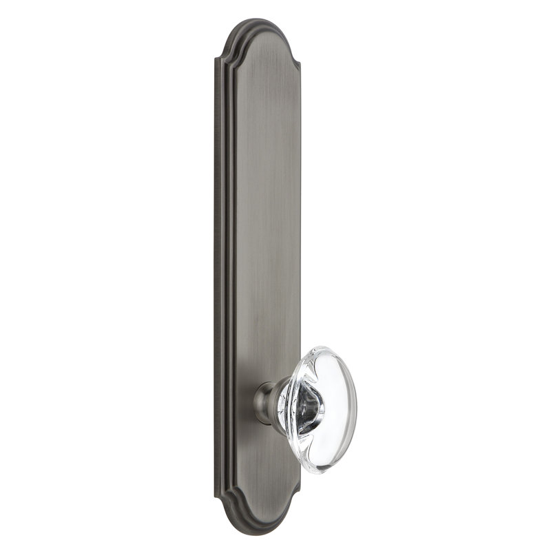 Grandeur Arc Tall Plate Privacy with Provence Crystal Door Knob, Antique Pewter, 2 3/8", Left Handed