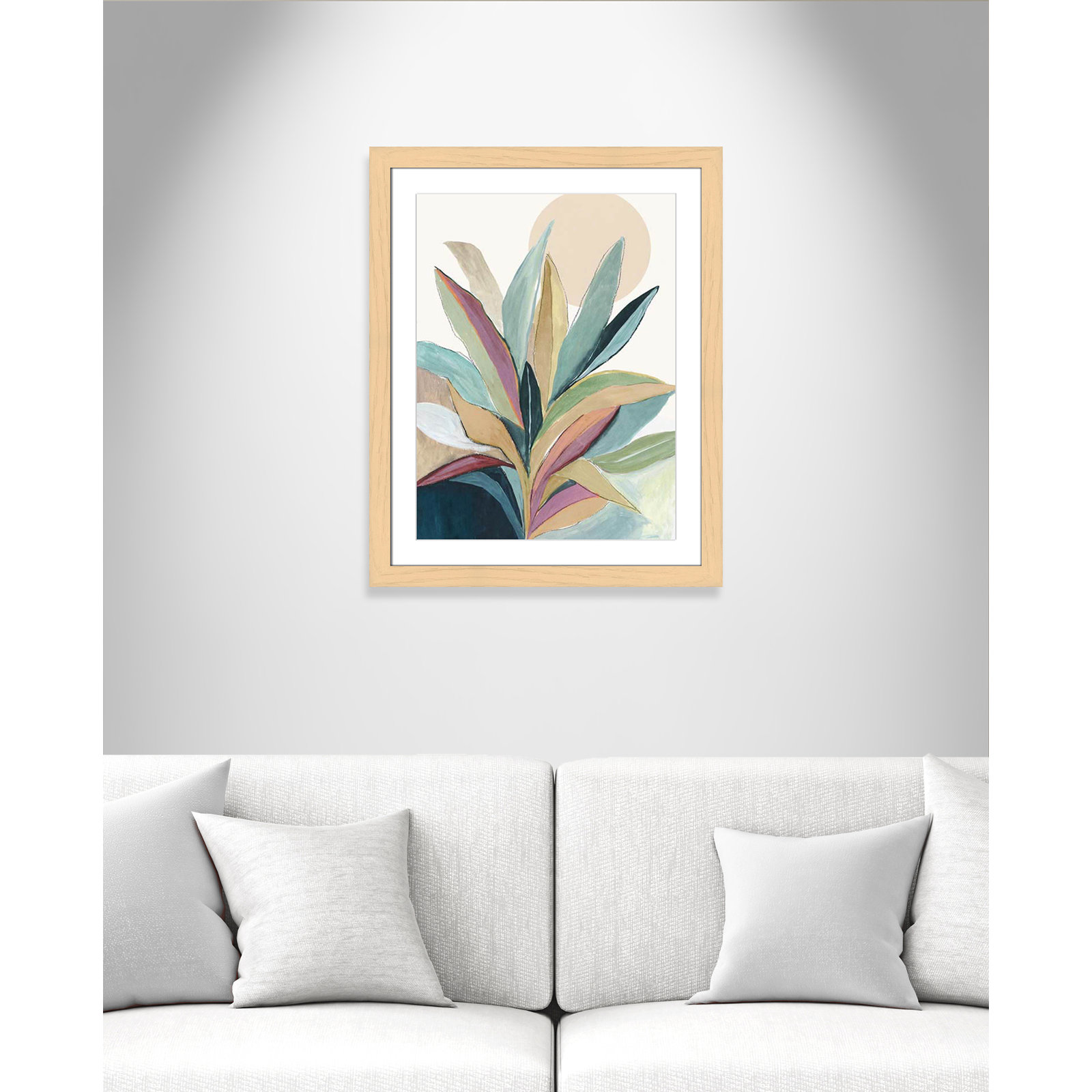 Byer "Sunny Bright Leaves I" Print by Asia Jensen, 31" H x 25" W x 1.25" D, Natural Cube Frame Matted