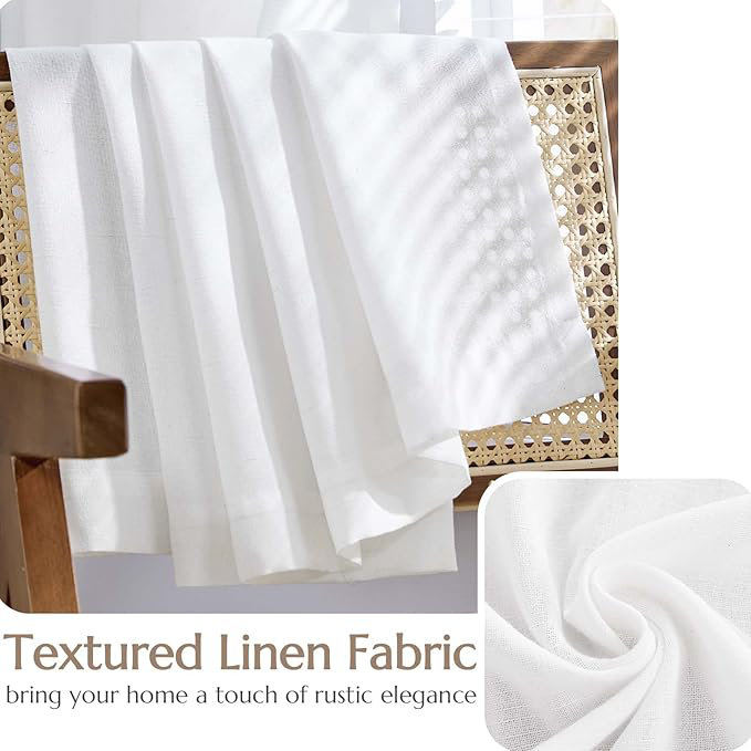 Paire de rideaux avec œillets en mélange de lin avec doublure d'intimité, Blanc, L 50 po x L 90 po