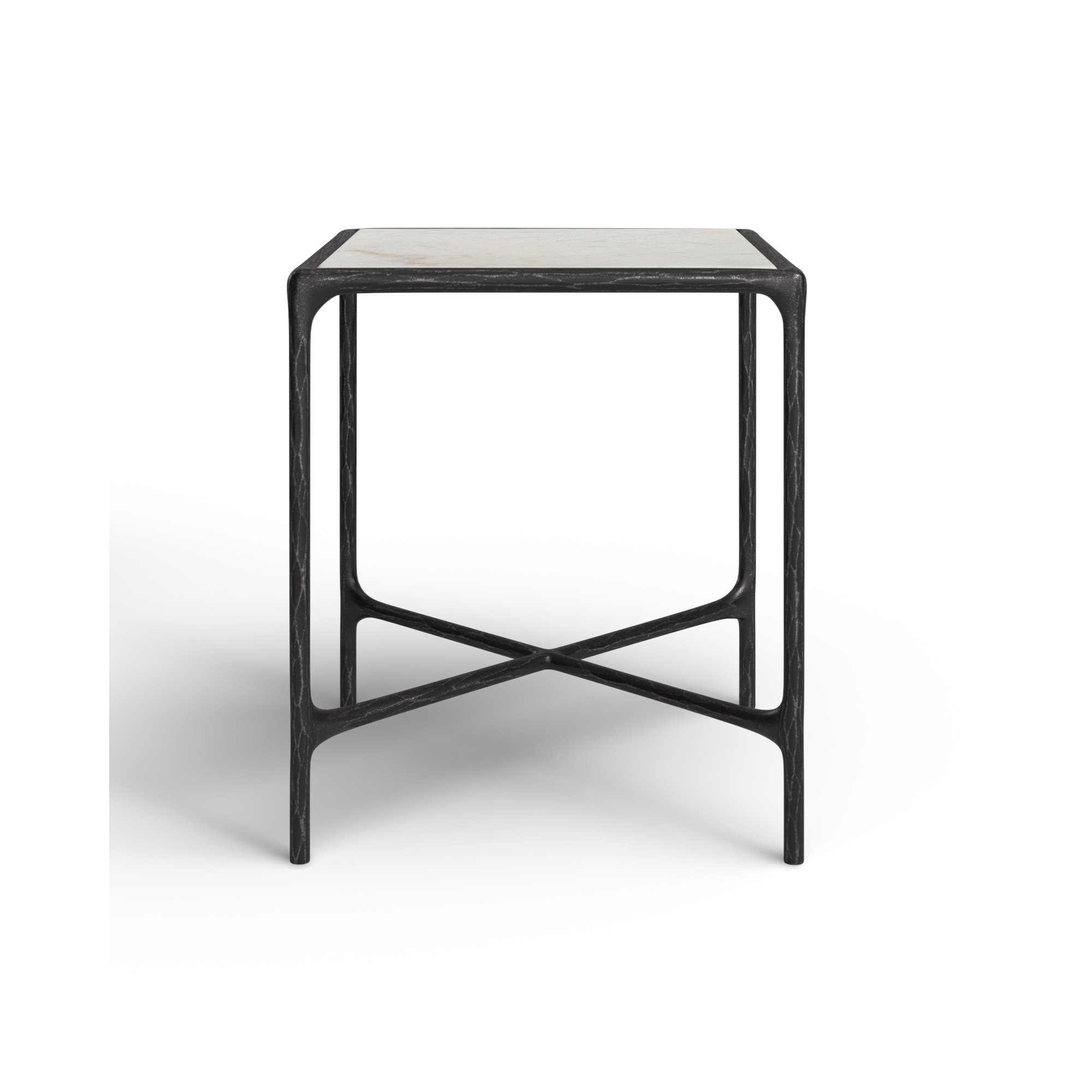 Evelynn End Table, White Marble, Black
