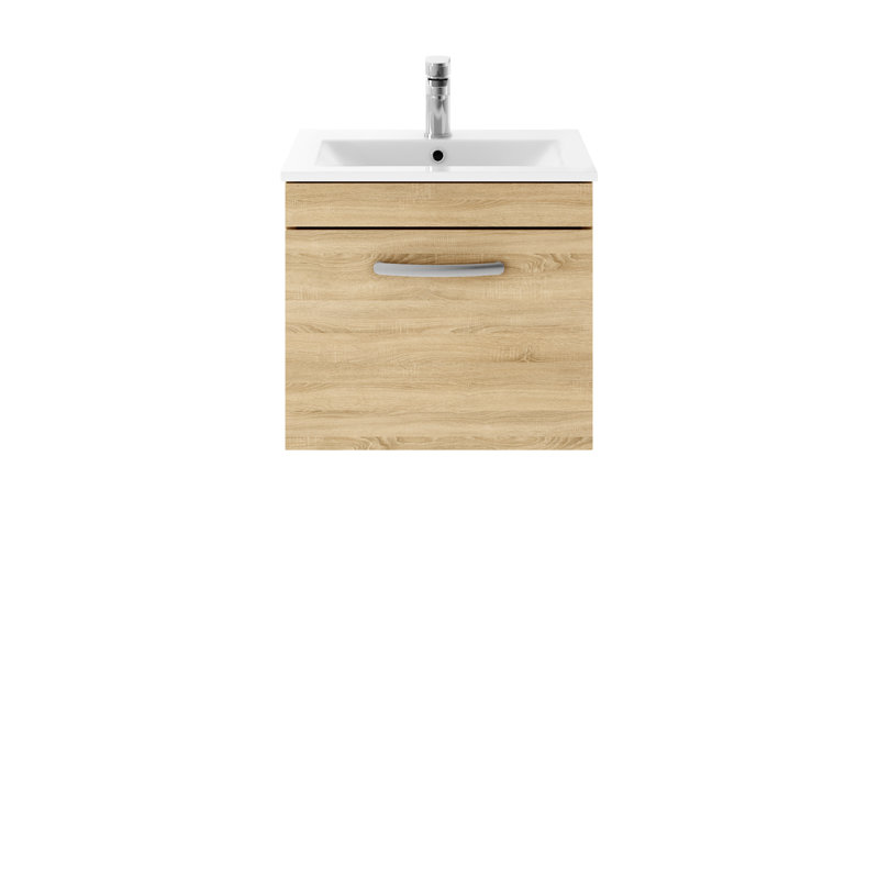 Athena 505mm Single Bathroom Vanity with Integrated Ceramic Basin, Natural Oak