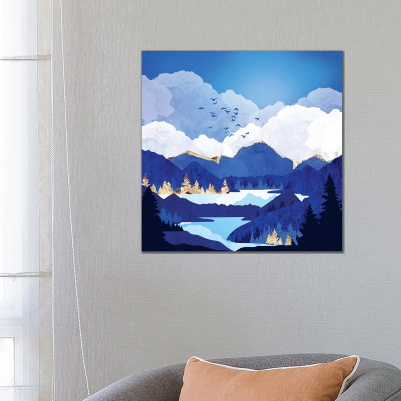 «Blue Lake», reproduction d'impression, 26" H x 26" W x 1.5" D, Toile tendue, Pas de tapis