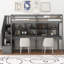 Structure de lit mezzanine avec escalier de rangement, double bureau et tablettes