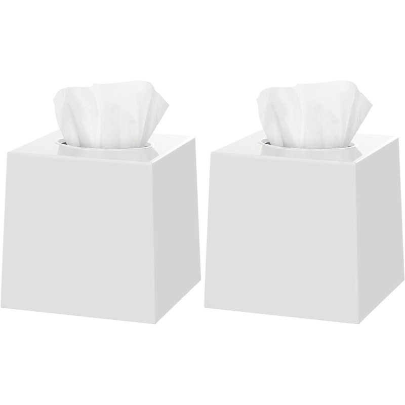 Dwellza Home Square Plastic Tissue Box Cover 2 Pack, Black