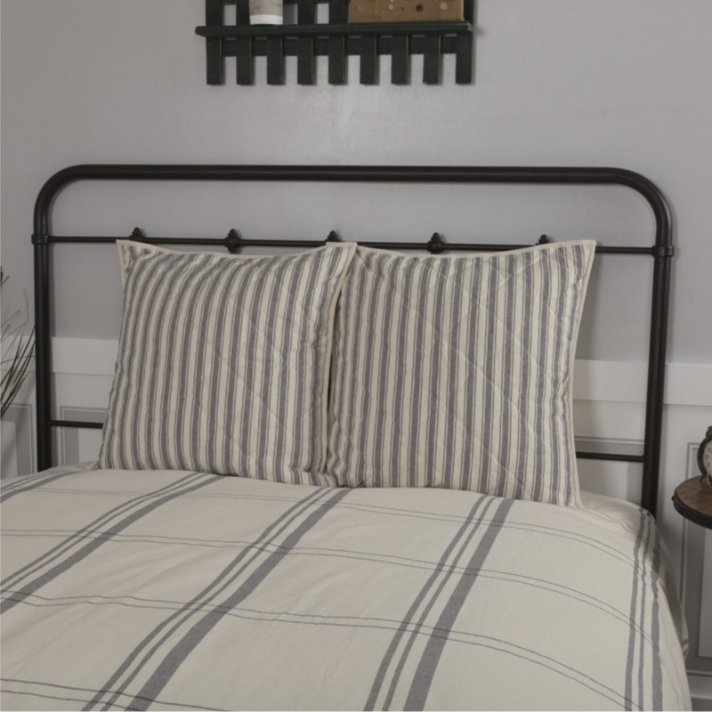 Market Place Gray Quilted Euro Sham, Gray Striped