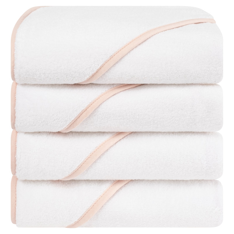 100% Cotton Soft Fluffy Hooded Baby Bath Towel Set 4 Piece, Pink