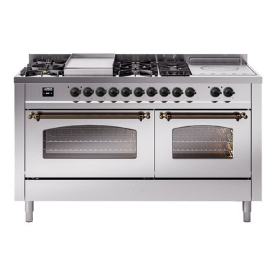 ILVE Nostalgie II Series 60 inch Dual Fuel Range with 5 Sealed Burners, Griddle, Frenchtop (Glass Door)