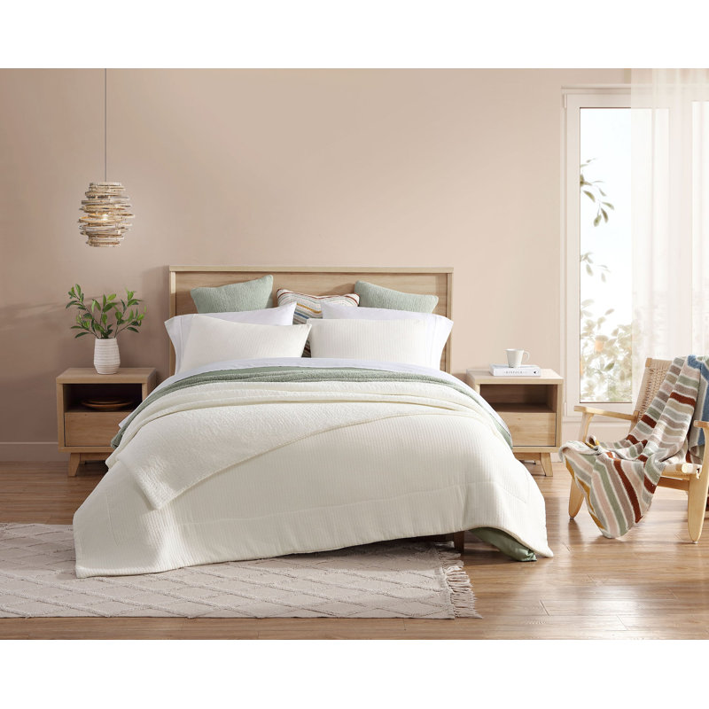 Herringbone Snug Polyester Sham Set, Standard, Off White