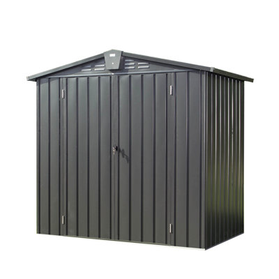 Large Outdoor Storage Facility 6.5X4.2Ft. Metal. For Tools, Bicycles, Lawn Mowers. Lockable, Ventilated. Construction. 167 Cubic Feet. Black Galvanized Metal Shed Patio, Lawn. Stores Mowers, Bikes.