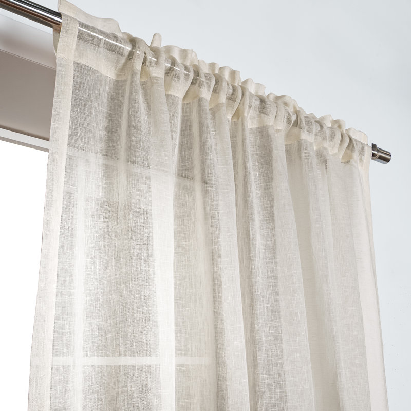 100% Pure Linen Lightweight Voile Sheer Rod Pocket Curtain (Single Panel), 52" W x 96" L, Oat Meal