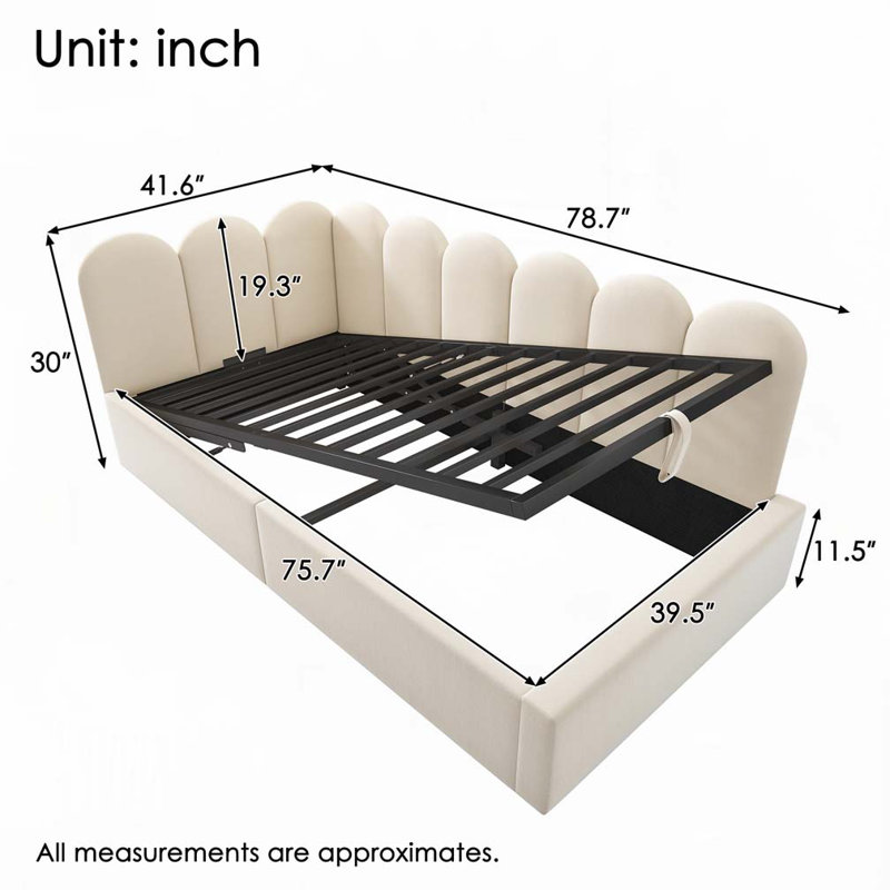 Velvet Upholstered Daybed Bed With Storage, Beige