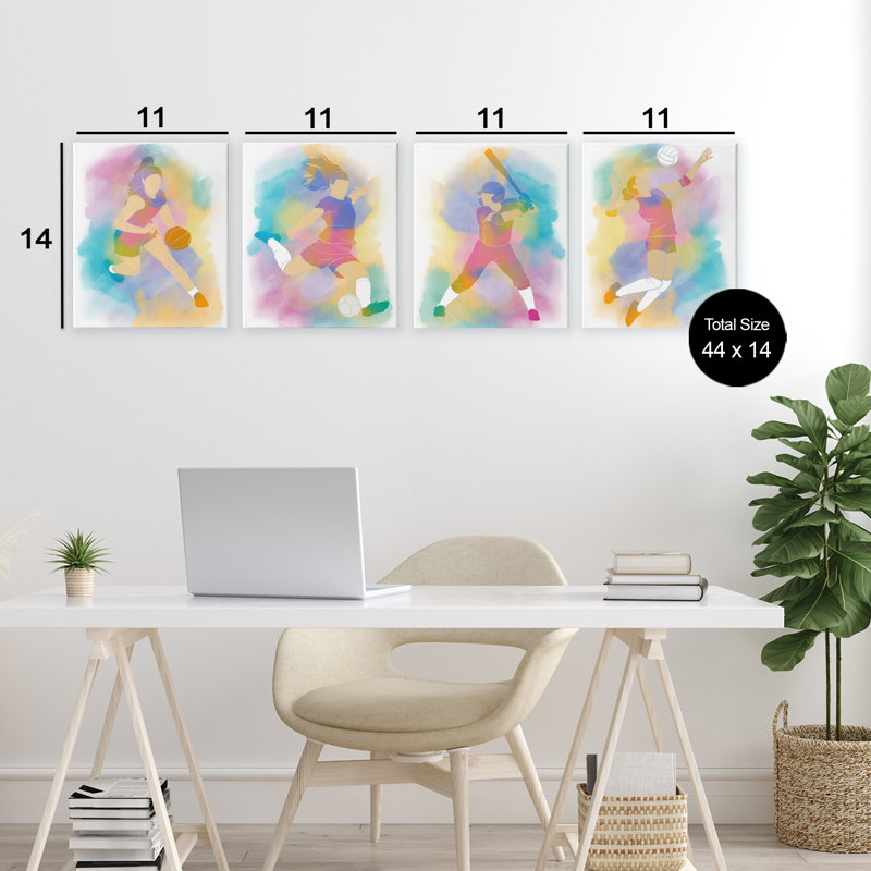 Ensemble de 4 toiles colorées pour femmes, design par Marcus Prime, H 14 po x l 11 po