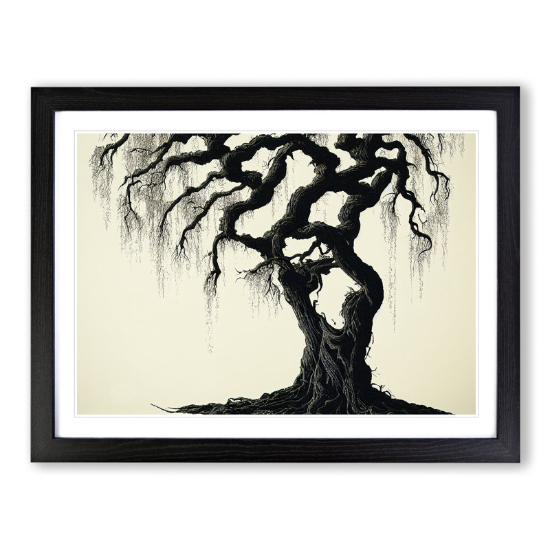 Japanese Weeping Willow Tree - Single Picture Frame Print, Black Framed, 25cm H x 34cm W x 2cm D