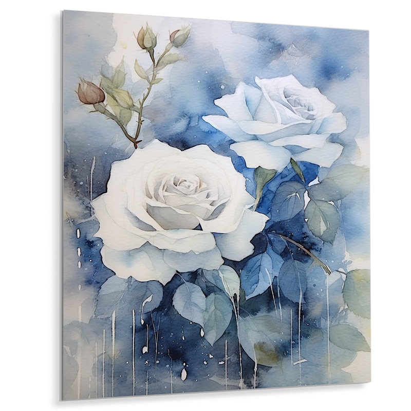 Crème rose bleue crème - décoration murale florale en métal, H 40 po x l 30 po x P 1 po