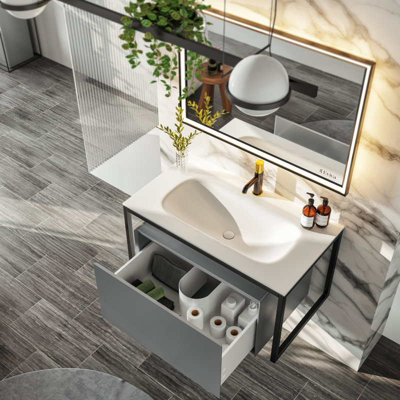 Sueann 32" Wall-Mounted Single Bathroom Vanity Set, Gray