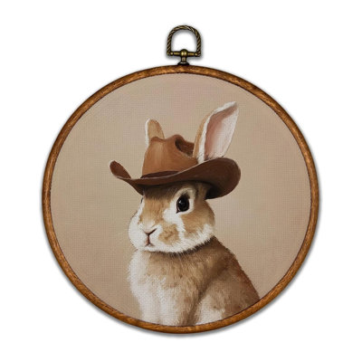 Rétro lapin rond, art mural sur toile