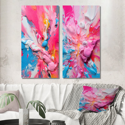 «Explosions de couleur rose et orange», 2 pièces sur toile