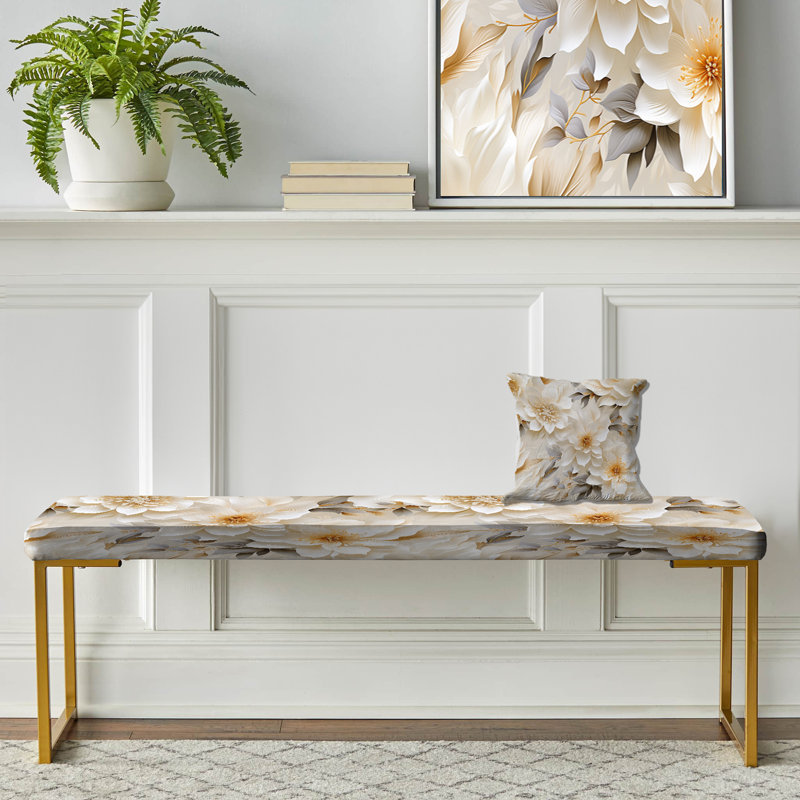 Banc floral rembourré or, White Chrysanthemum Flowers Boho