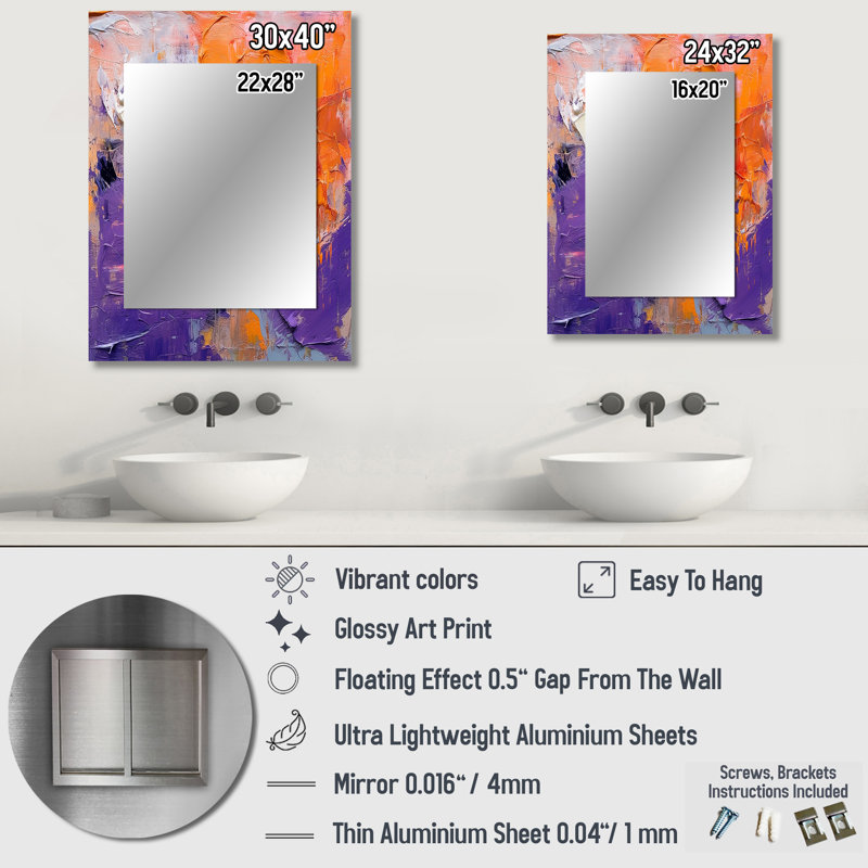 Évolution des mouvements abstraits expressionnisme II - peinture abstraite, miroir mural décoratif, miroir mauve, impression sur métal