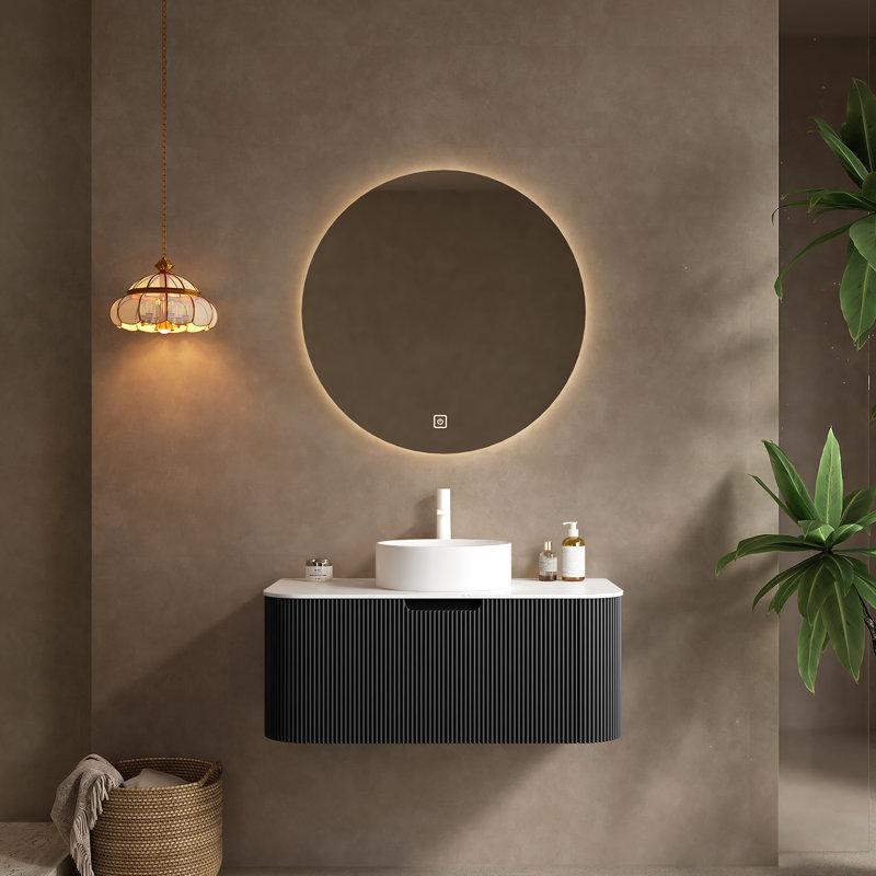 Meuble-lavabo flottant à rayures avec lavabo et tiroirs