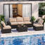 Ensemble de meubles de patio 6 pièces, avec coussins et table basse en verre, ensemble de canapé modulaire en osier de rotin Pe-571211264