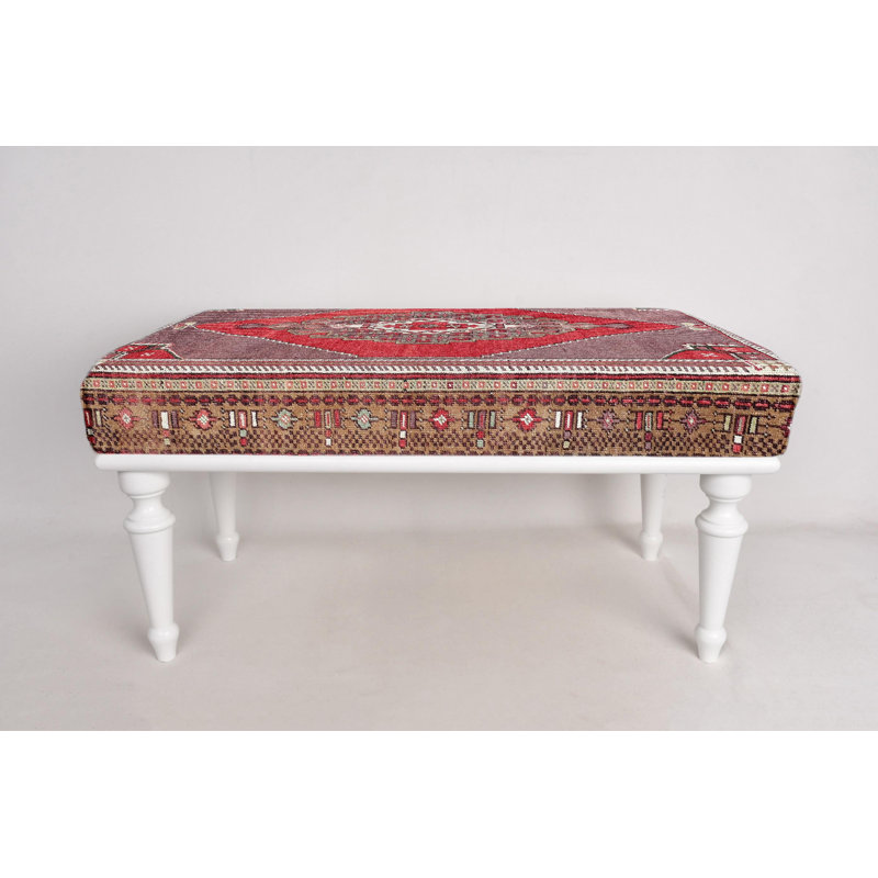 Cotton Upholstered Bench, 45cm H x 90cm W x 45cm D, White