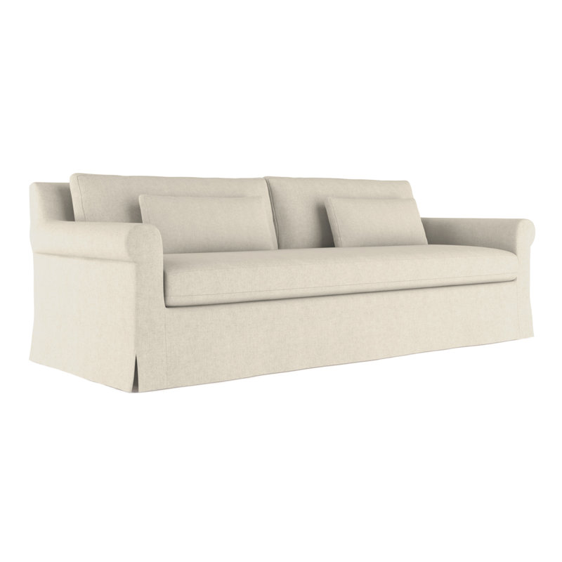 Canapé à accoudoirs arrondis Ludlow, Huître de lin Box Weave, H 34 po x l 108 po x P 38 po, Ébène