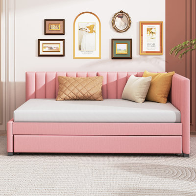 Upholstered Daybed With Trundle  Sofa Bed Frame No Box Spring Needed