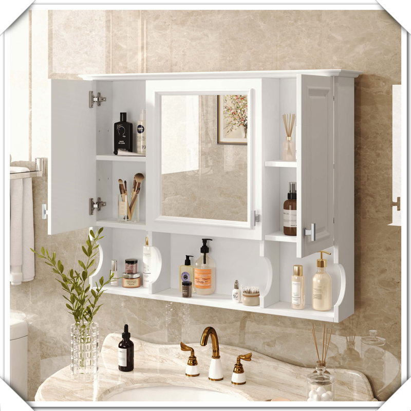 Armoire à pharmacie murale avec tablettes ouvertes, Blanc