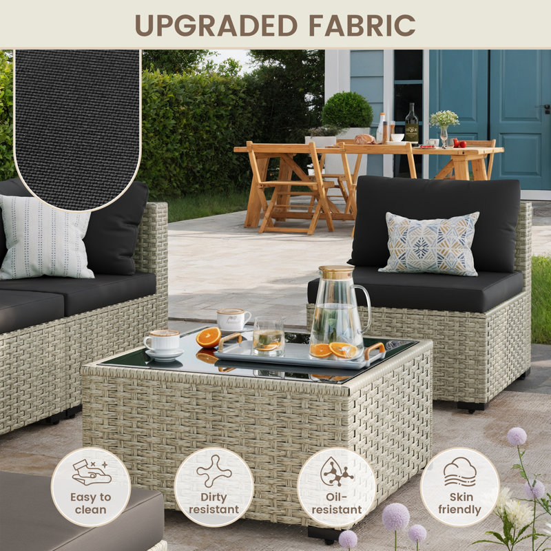 3 Pieces Rattan Patio Sofa With Cushions, Black