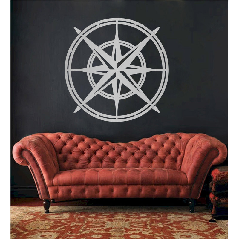 Décalcomanie murale boussole north star, H 30 po x l 30 po x P 0,01 po, Argent