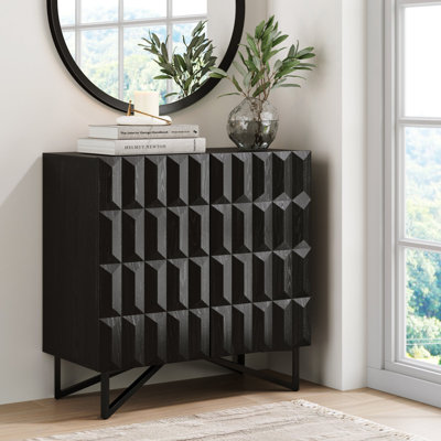 Wooden Contemporary Dining Room Buffet With Sculpted Doors And Metal Legs