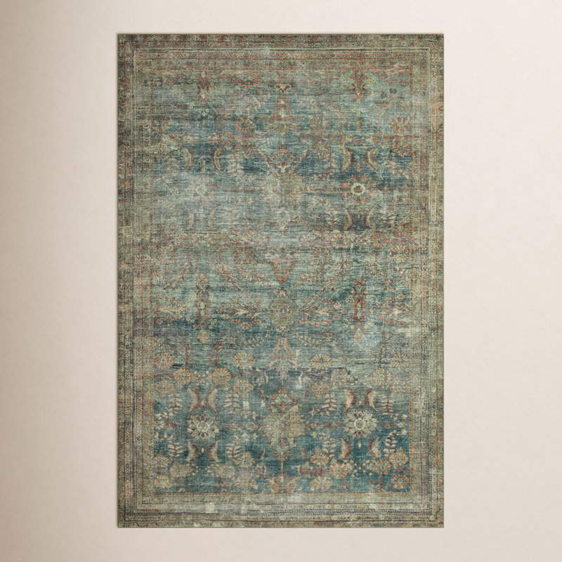 Magnolia Home By Joanna Gaines X Loloi Banks Machine Washable Ocean / Spice Area Rug, Rectangle 7'6" x 9'6"