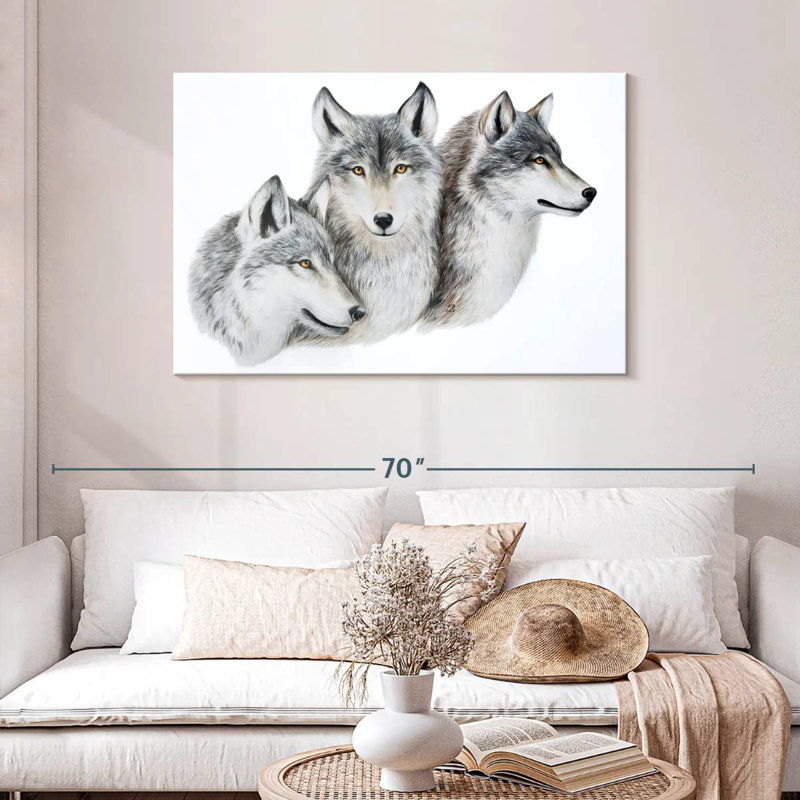 Snowy Wolf Family, H 30 po x l 45 po
