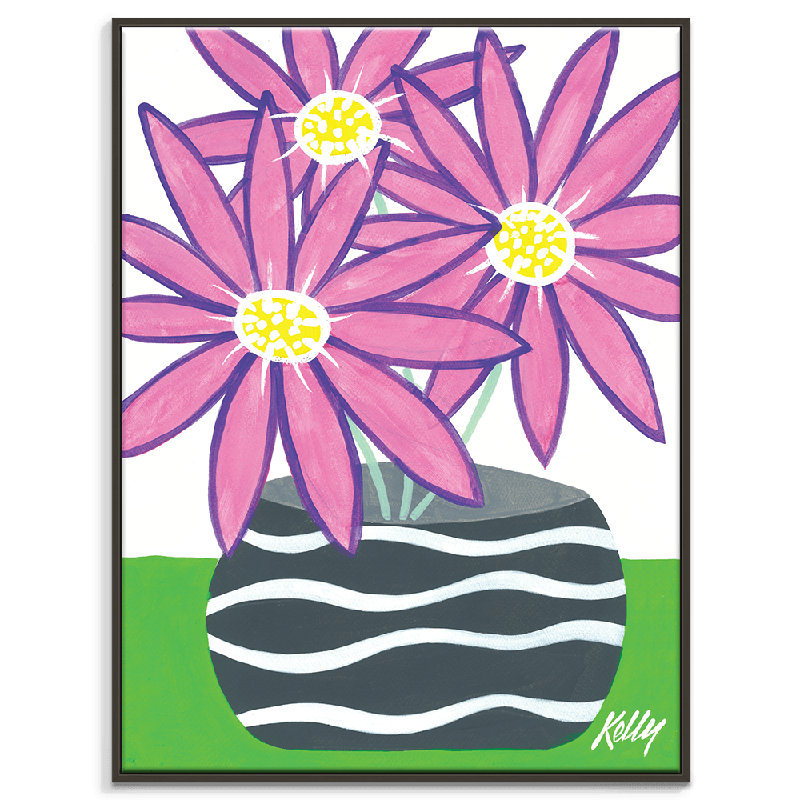 Daisy Burst 1 Piece Wall Art, 51" H x 41" W, Black Framed