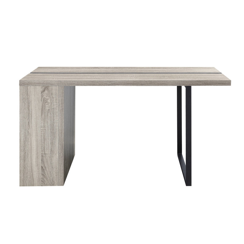 Élégante table rectangulaire grise et noire, incrustations de métal, solutions de rangement pratiques en chêne moderne et pour une touche d'élégance