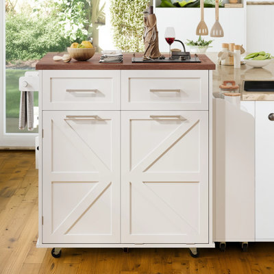 47.2" Wide Kitchen Island With Drop Leaf And Freestanding Rack