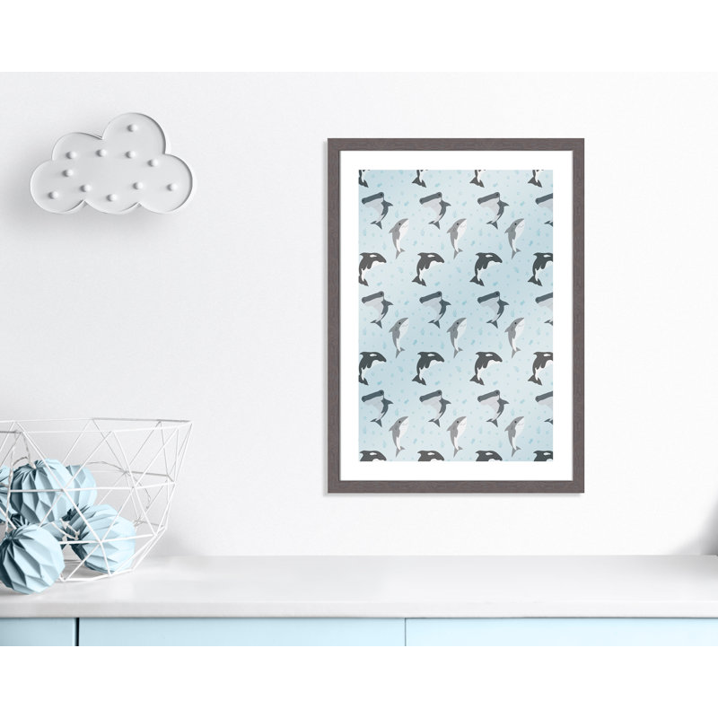 «Happy Fish», impression sur papier, H 10 po x l 8 po x P 0,6 po, Encadré plat à grain de bois gris