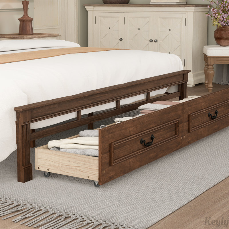 Lit en bois massif avec tête et pied de lit à grand panneau, 2 tiroirs de rangement, lumières DEL intégrées, station de charge USB, lit en bois de pin