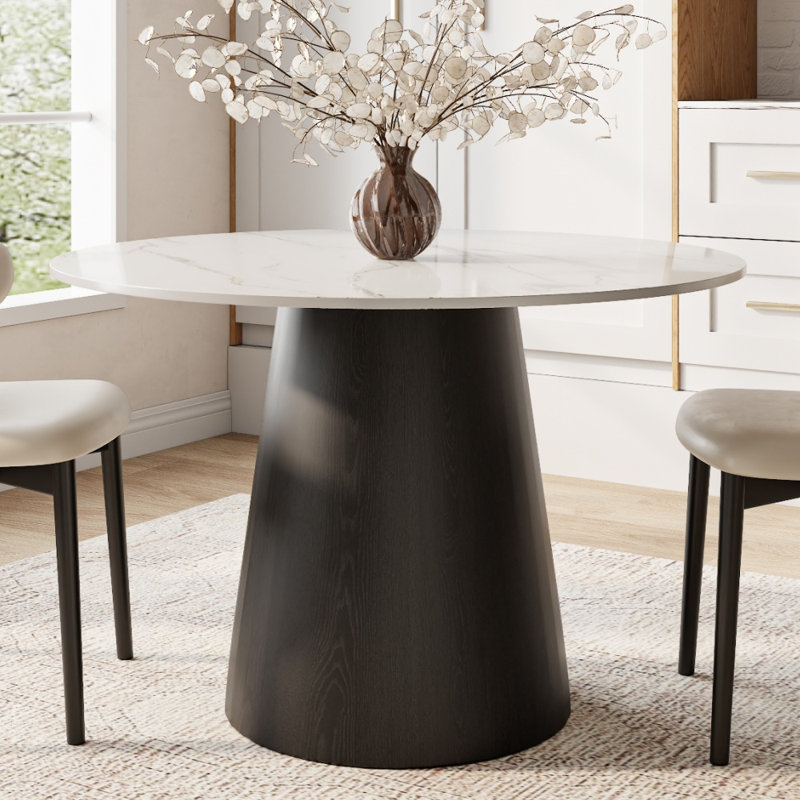 Table de salle à manger Stable, Blanc brillant / noir, H 29,52 po x L 39,37 po x l 39,37 po