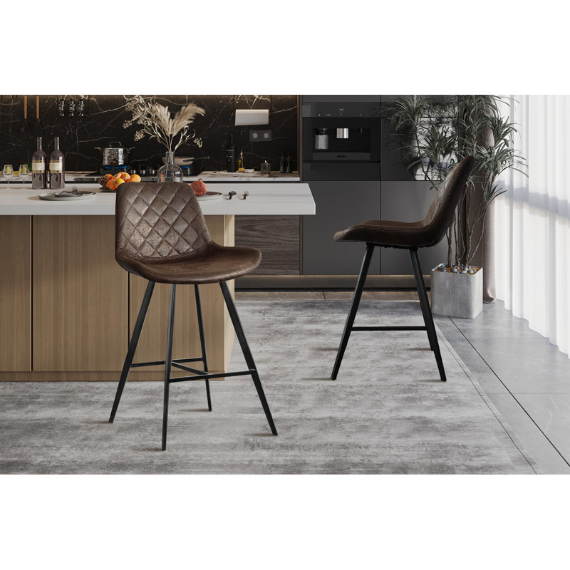 Upholstered Counter Stool with Metal Frame, Dark Brown