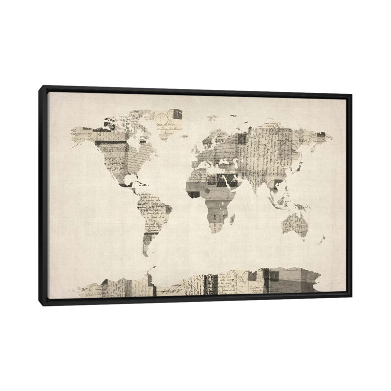 «Carte postale du monde rétro» par Michael Tompsett, impression sur toile, H 18 po x l 26 po x P 1,5 po, Pas de tapis