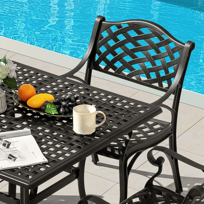 5-piece Cast Aluminum Patio Dining Set With Umbrella Hole And Wide Seat