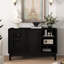 Buffet 47,3 po avec rangement, buffet cannelé de ferme avec 2 portes et pieds en bois massif, meuble télé, meuble de rangement pour la cuisine, la salle à manger, le vestibule, l'entrée, le couloir, noir