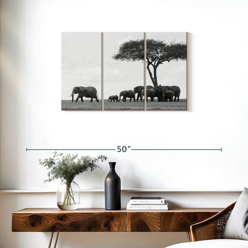 Grazing African Elephants, 20" H x 33" W