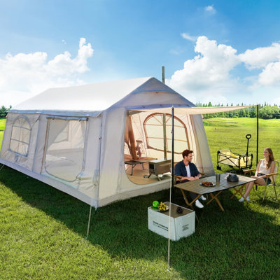 Inflatable Camping Tent, Weather Resistant Outdoor Tent with Optional Sun Canopy for Backyard, Garden & Camping Use