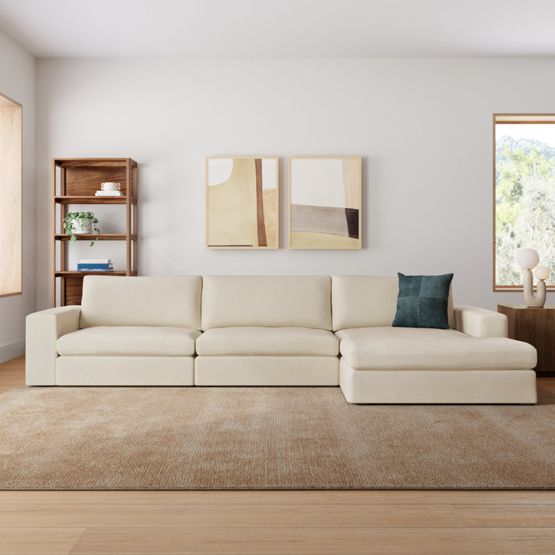 Ojai L-Shaped Foam Padding Sectional, Right Hand Facing, Beige Chenille