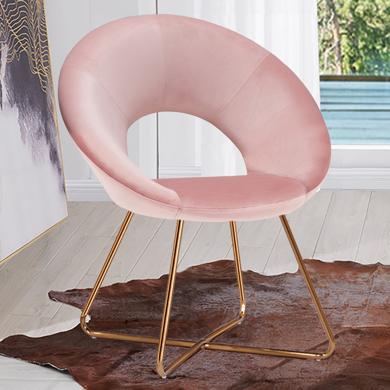 Fauteuil d'appoint contemporain en velours avec dossier ouvert Crivello, Rose clair