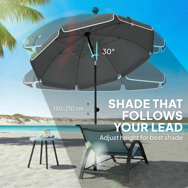 177cm Beach Parasol, Dark Grey Floral
